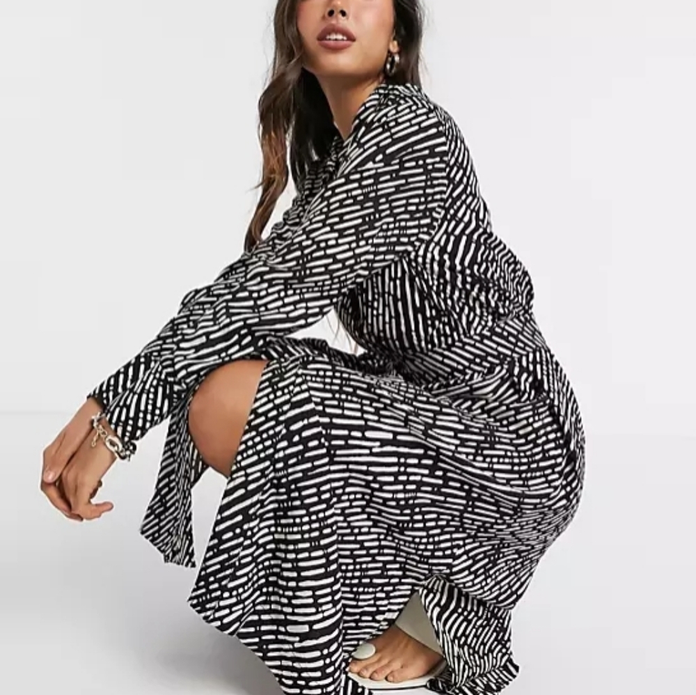 NWT: Mango Printed Midi Shirtdress S/4